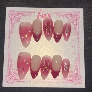 Pink Custom Almond Press On Nails